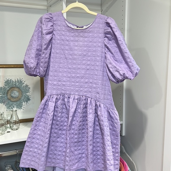NWT English Factory Lavendar back tie Jacquard Puff Dress - Picture 4 of 9